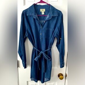 STEVE & LINDSAY Women's Denim Tunic With Tie Belt and Roll Tab Sleeve. S…